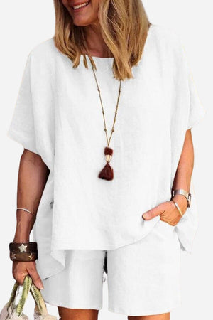 Bequemes Leinen-Ähnliches Hemd & Shorts Zweiteiliges Set