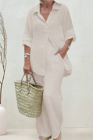 Oversized 100% Baumwollhemd und Wide-Leg-Hose Co-ord Set