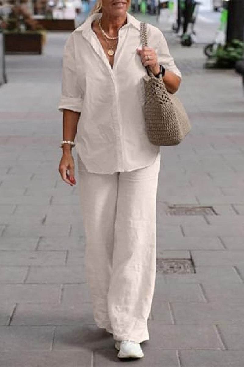 Oversized 100% Baumwollhemd und Wide-Leg-Hose Co-ord Set