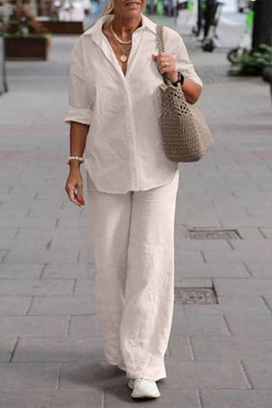 Oversized 100% Baumwollhemd und Wide-Leg-Hose Co-ord Set