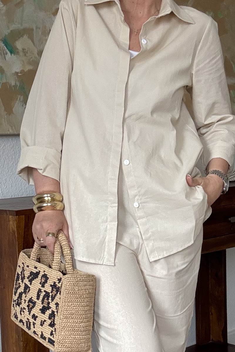 Oversized 100% Baumwollhemd und Wide-Leg-Hose Co-ord Set