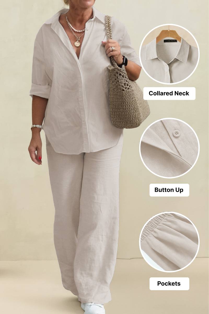 Oversized 100% Baumwollhemd und Wide-Leg-Hose Co-ord Set