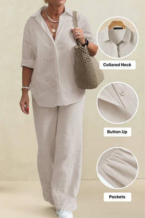 Oversized 100% Baumwollhemd und Wide-Leg-Hose Co-ord Set