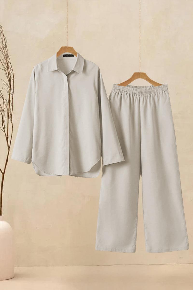 Oversized 100% Baumwollhemd und Wide-Leg-Hose Co-ord Set