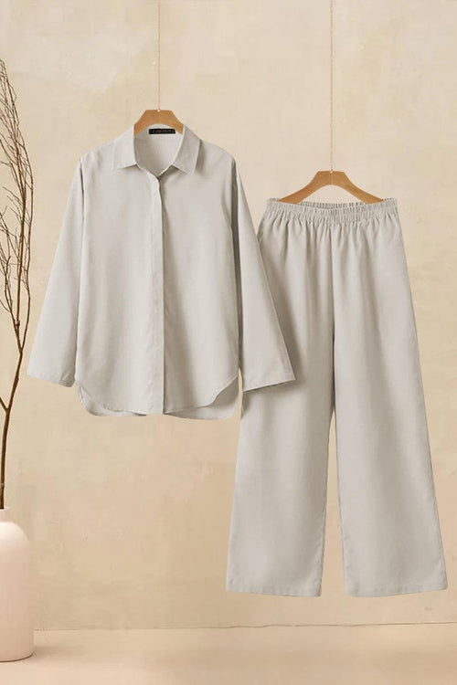 Oversized 100% Baumwollhemd und Wide-Leg-Hose Co-ord Set