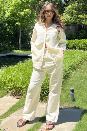 Oversized 100% Baumwollhemd und Wide-Leg-Hose Co-ord Set