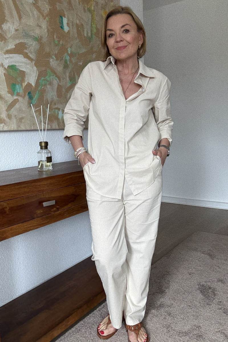 Oversized 100% Baumwollhemd und Wide-Leg-Hose Co-ord Set