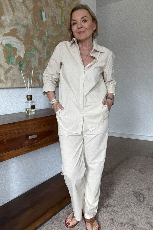 Oversized 100% Baumwollhemd und Wide-Leg-Hose Co-ord Set