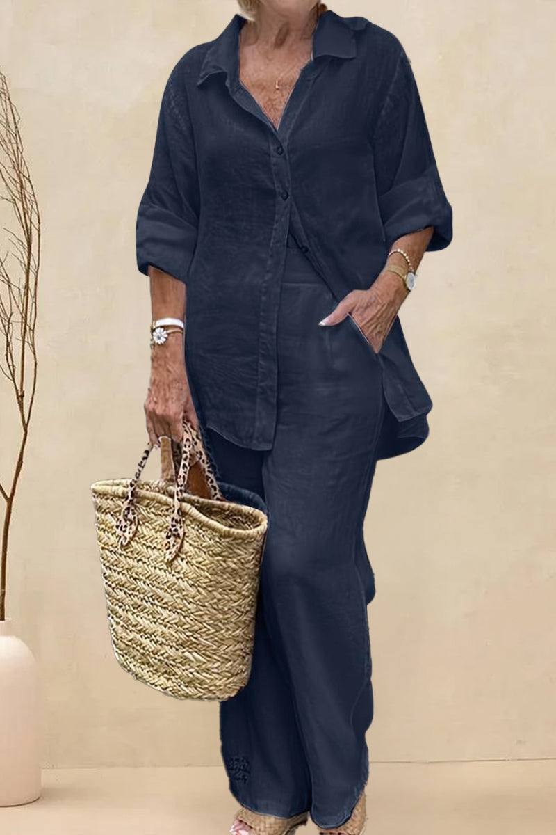 Oversized 100% Baumwollhemd und Wide-Leg-Hose Co-ord Set