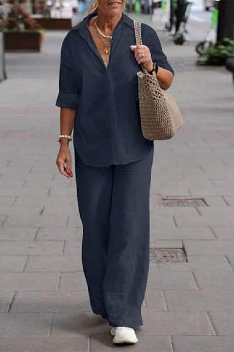 Oversized 100% Baumwollhemd und Wide-Leg-Hose Co-ord Set