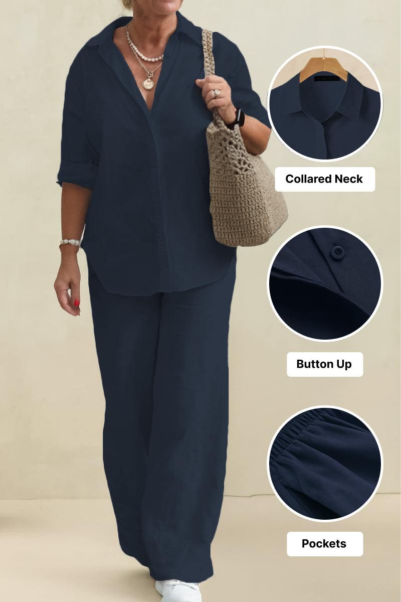 Oversized 100% Baumwollhemd und Wide-Leg-Hose Co-ord Set