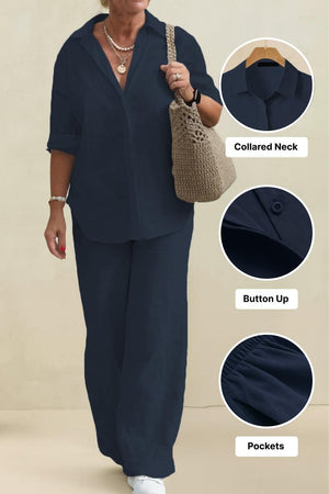 Oversized 100% Baumwollhemd und Wide-Leg-Hose Co-ord Set