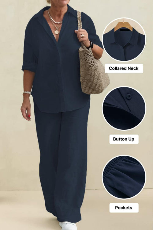 Oversized 100% Baumwollhemd und Wide-Leg-Hose Co-ord Set