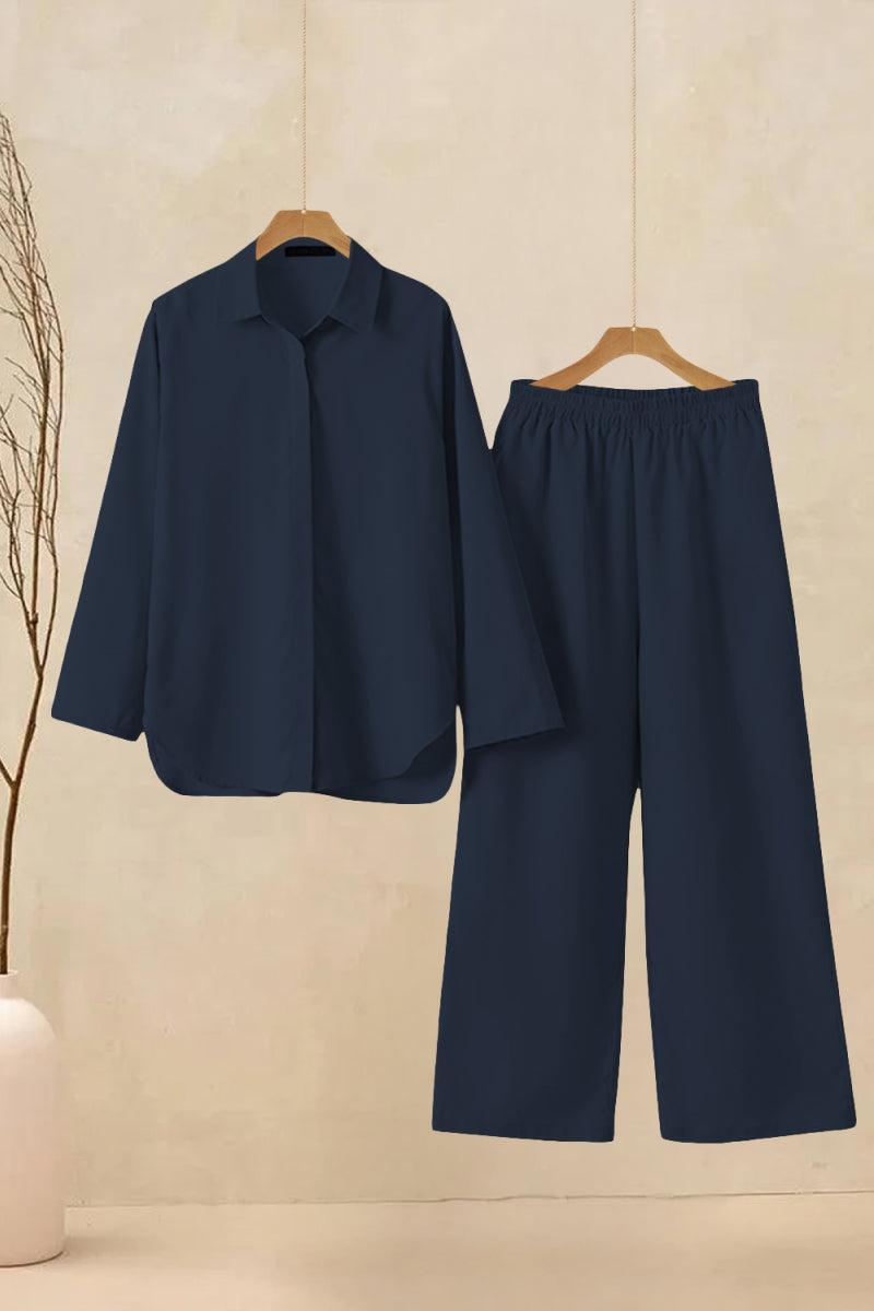 Oversized 100% Baumwollhemd und Wide-Leg-Hose Co-ord Set