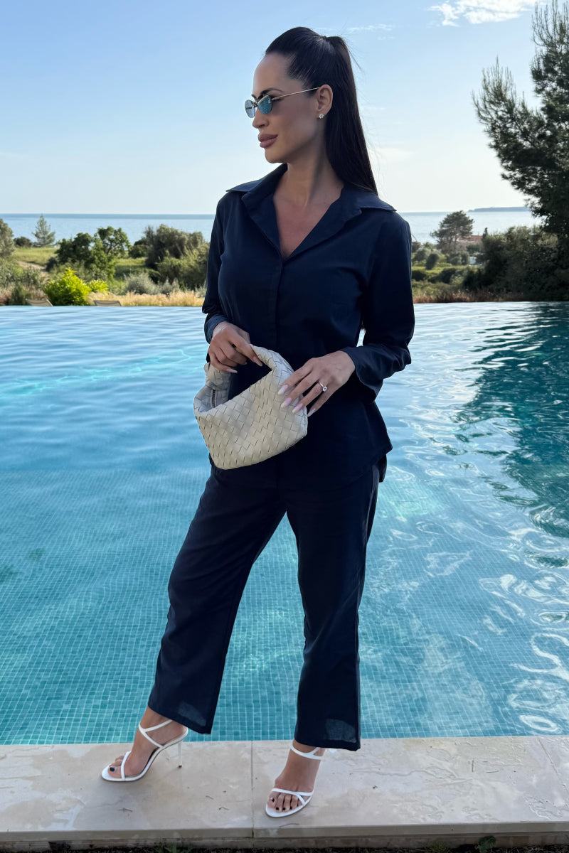 Oversized 100% Baumwollhemd und Wide-Leg-Hose Co-ord Set