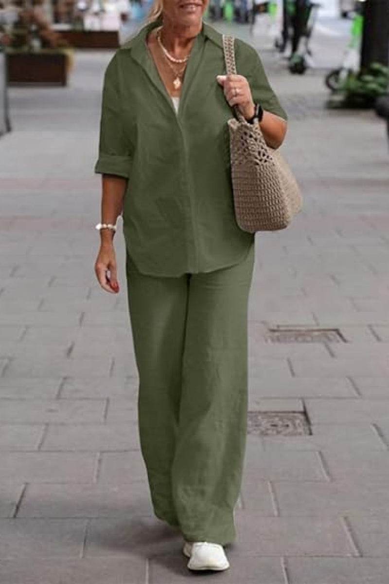 Oversized 100% Baumwollhemd und Wide-Leg-Hose Co-ord Set