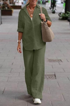 Oversized 100% Baumwollhemd und Wide-Leg-Hose Co-ord Set