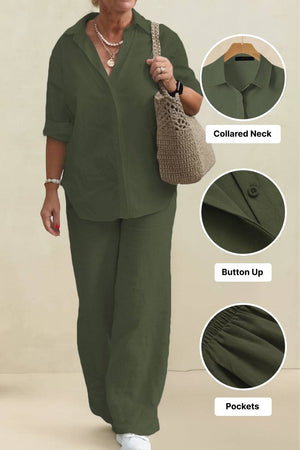 Oversized 100% Baumwollhemd und Wide-Leg-Hose Co-ord Set