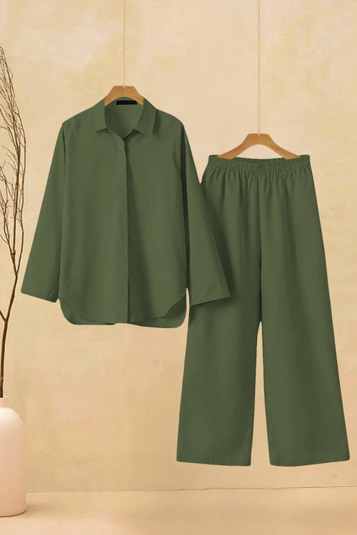 Oversized 100% Baumwollhemd und Wide-Leg-Hose Co-ord Set