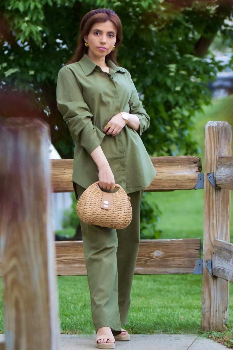 Oversized 100% Baumwollhemd und Wide-Leg-Hose Co-ord Set