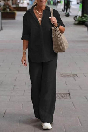 Oversized 100% Baumwollhemd und Wide-Leg-Hose Co-ord Set