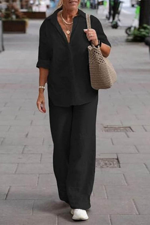 Oversized 100% Baumwollhemd und Wide-Leg-Hose Co-ord Set