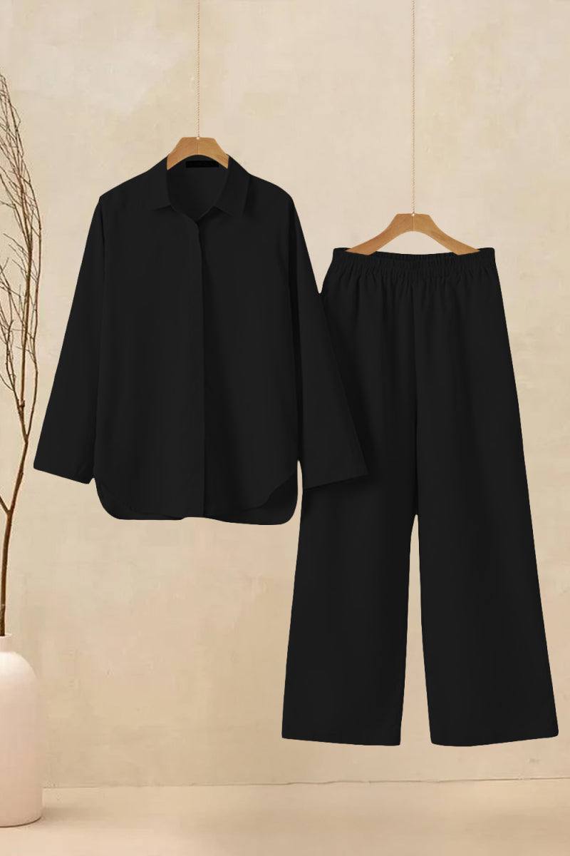 Oversized 100% Baumwollhemd und Wide-Leg-Hose Co-ord Set