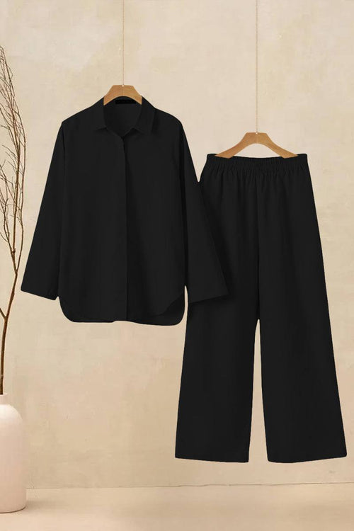 Oversized 100% Baumwollhemd und Wide-Leg-Hose Co-ord Set