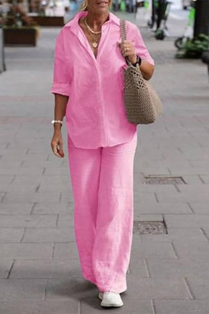Oversized 100% Baumwollhemd und Wide-Leg-Hose Co-ord Set