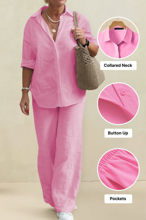 Oversized 100% Baumwollhemd und Wide-Leg-Hose Co-ord Set