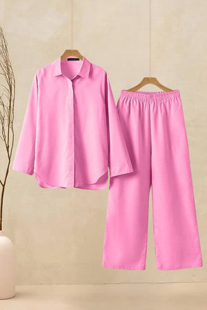 Oversized 100% Baumwollhemd und Wide-Leg-Hose Co-ord Set