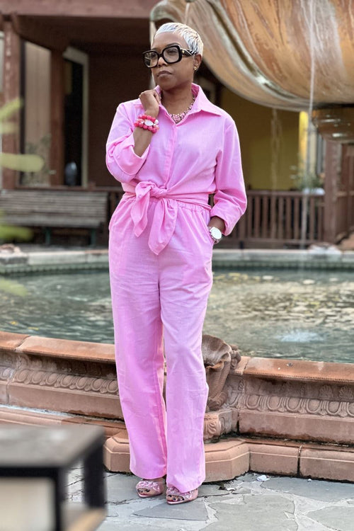 Oversized 100% Baumwollhemd und Wide-Leg-Hose Co-ord Set