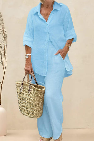 Oversized 100% Baumwollhemd und Wide-Leg-Hose Co-ord Set