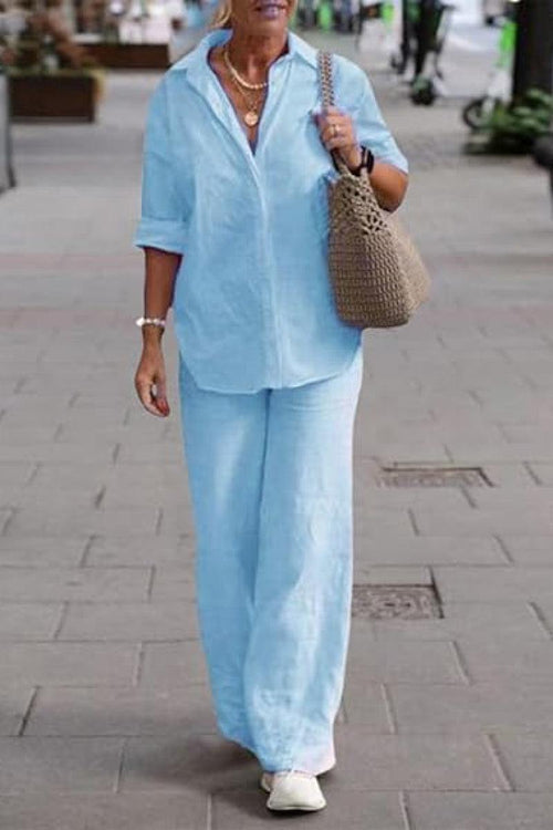 Oversized 100% Baumwollhemd und Wide-Leg-Hose Co-ord Set