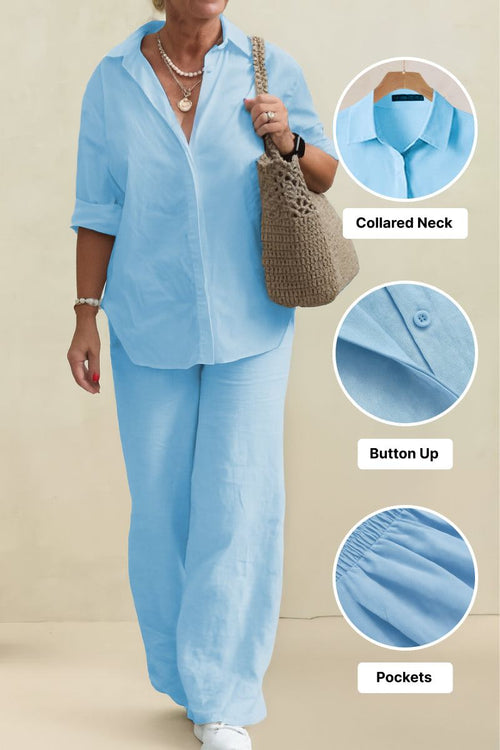 Oversized 100% Baumwollhemd und Wide-Leg-Hose Co-ord Set
