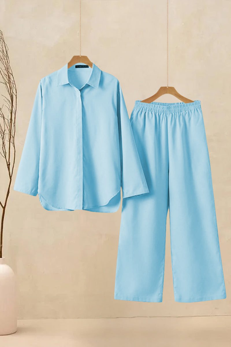 Oversized 100% Baumwollhemd und Wide-Leg-Hose Co-ord Set