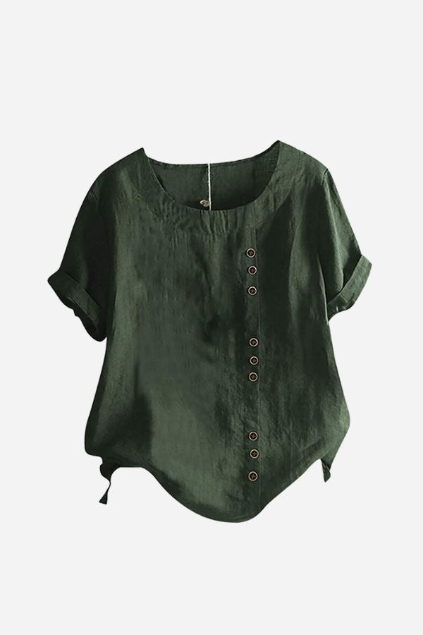 Lässiges Leinen-T-Shirt mit Knopfleiste