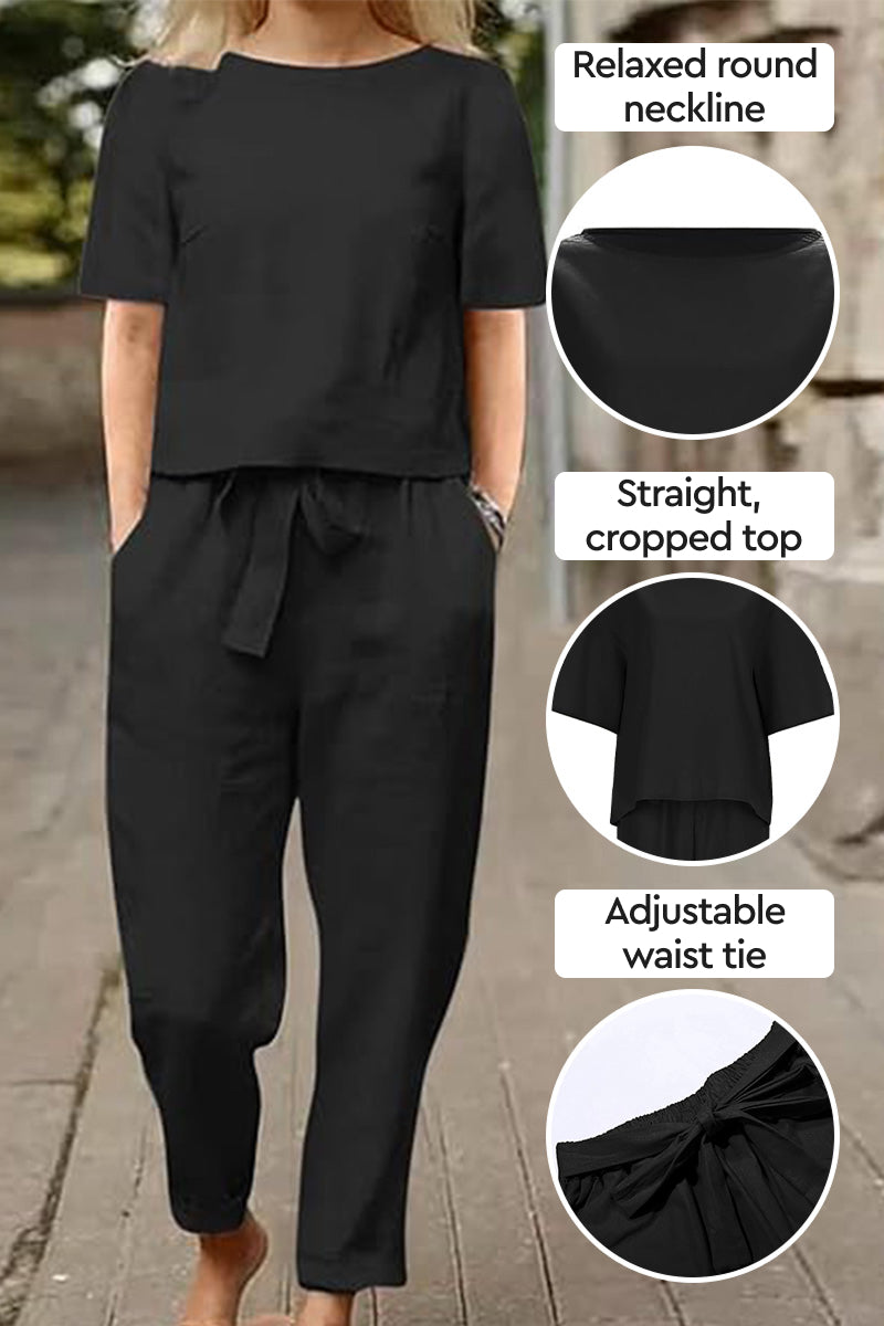 Baumwoll-Leinen-Mischung Monochrom Zweiteiliges Set