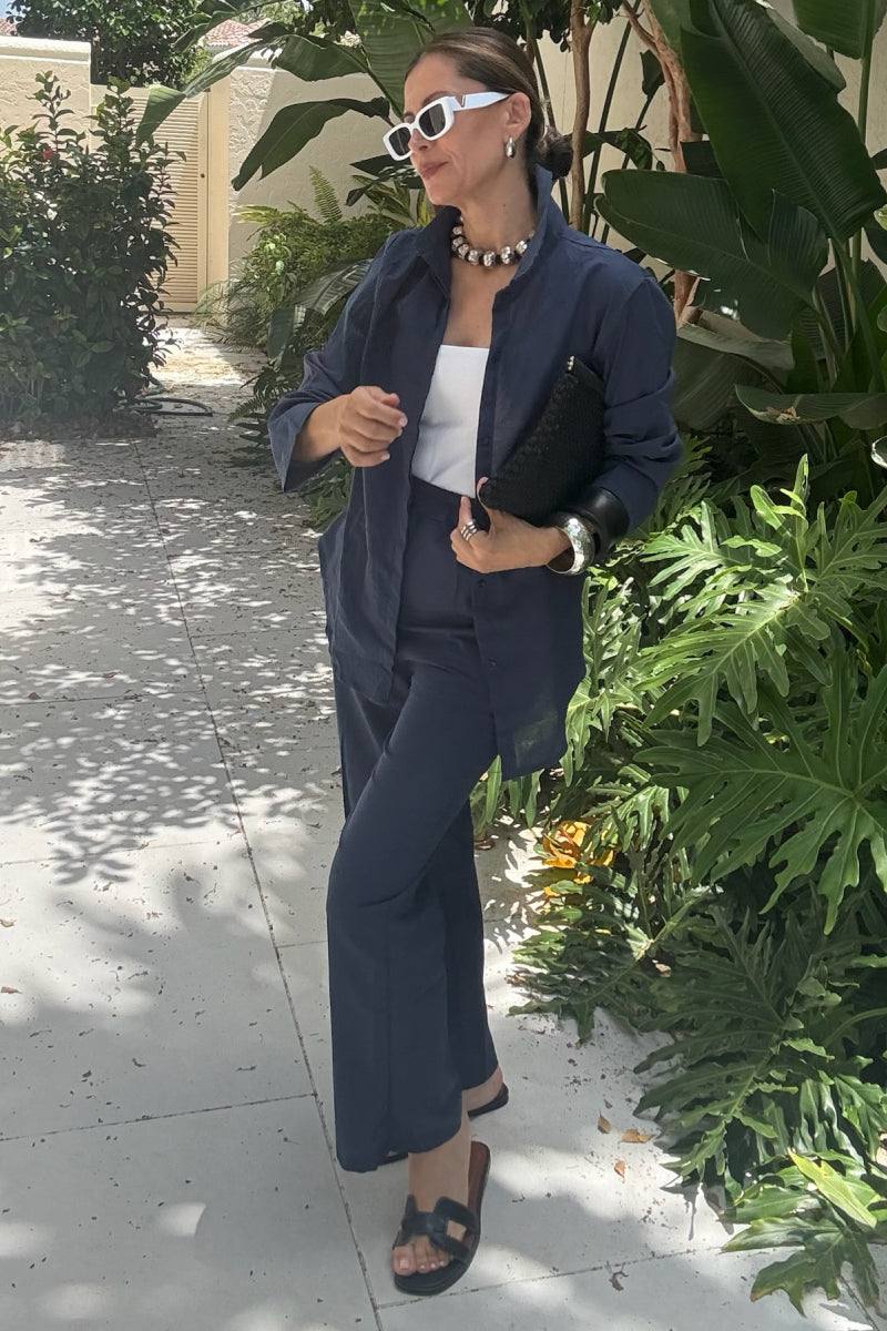 Oversized 100% Baumwollhemd und Wide-Leg-Hose Co-ord Set