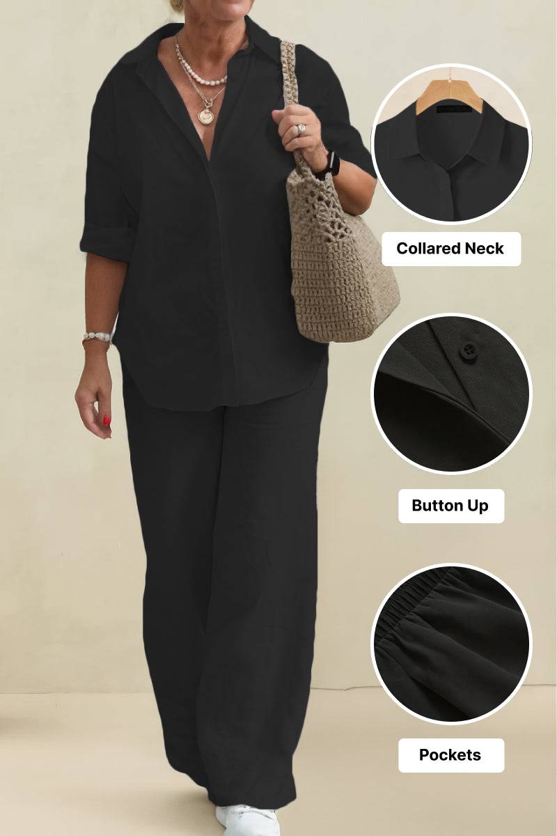 Oversized 100% Baumwollhemd und Wide-Leg-Hose Co-ord Set