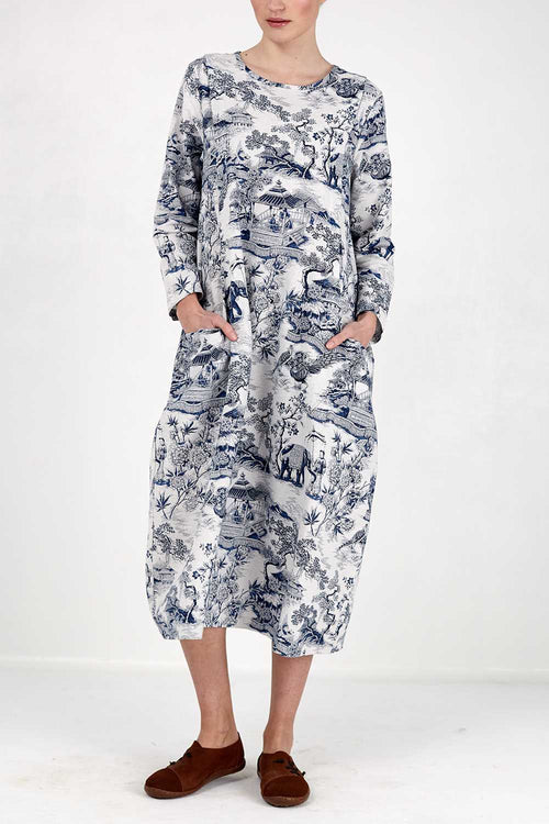 Kleid mit japanischem Porzellanmusterdruck